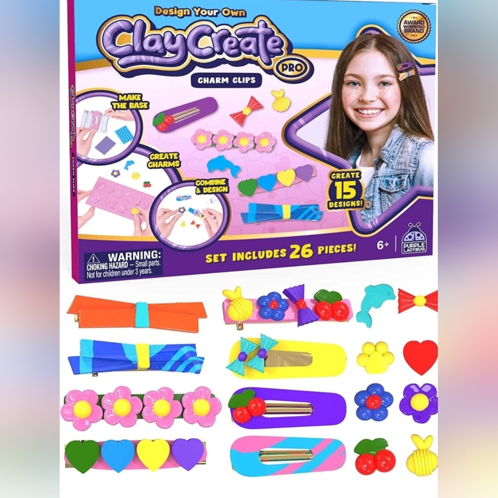  DIY Hair Clips Clay Making Kit for Kids Age 6 and Up - Great Birthday Gifts